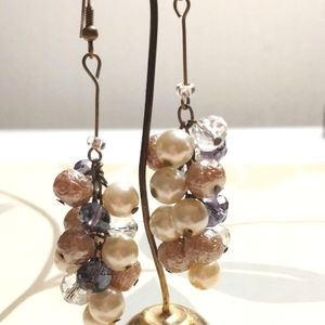 Glass and faux Pearl drop earrings white/cream/violet